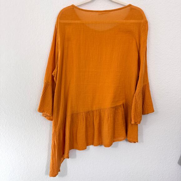 Bryn Walker Womens Flowy Blouse Top Size M Lagenlook 100% Cotton Guazy Orange - Picture 5 of 8
